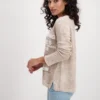Monari pullover i strik med print og pailetter sand 2