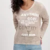 Monari pullover i strik med print og pailetter sand