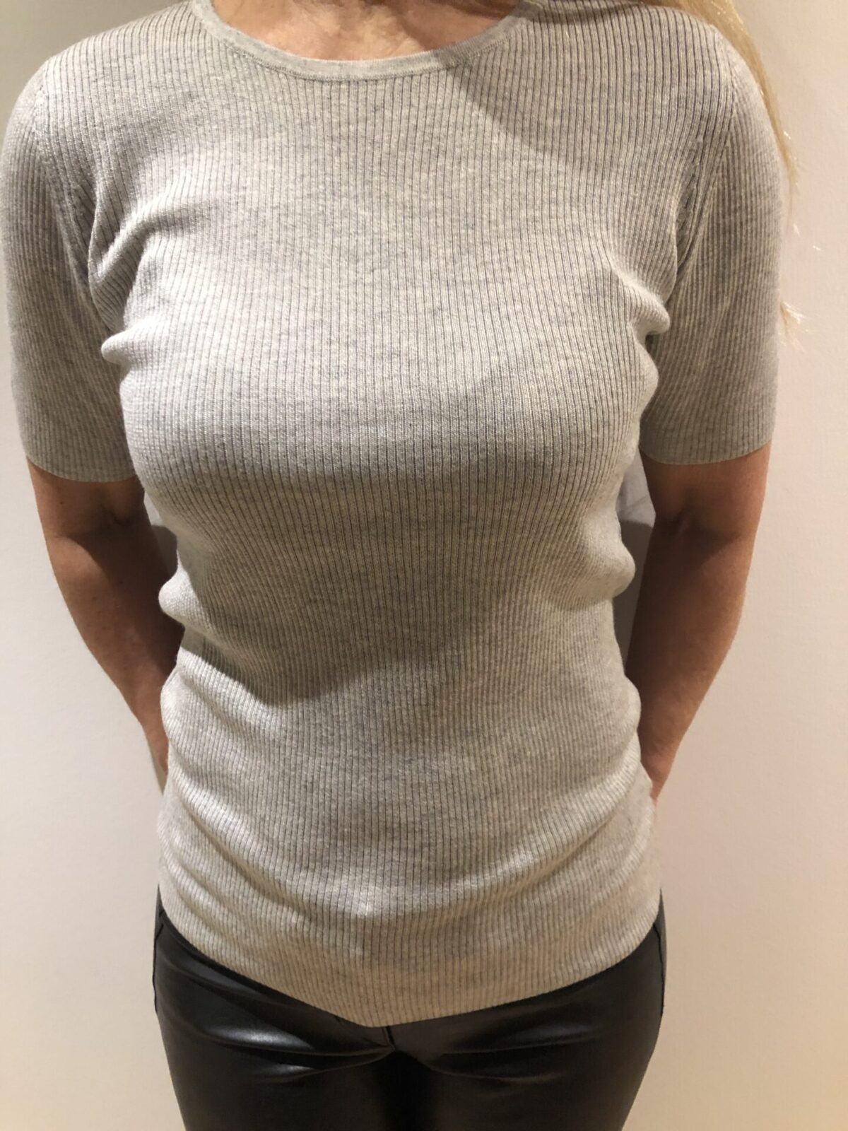 Davida Fine Knit T shirt Rib Grey