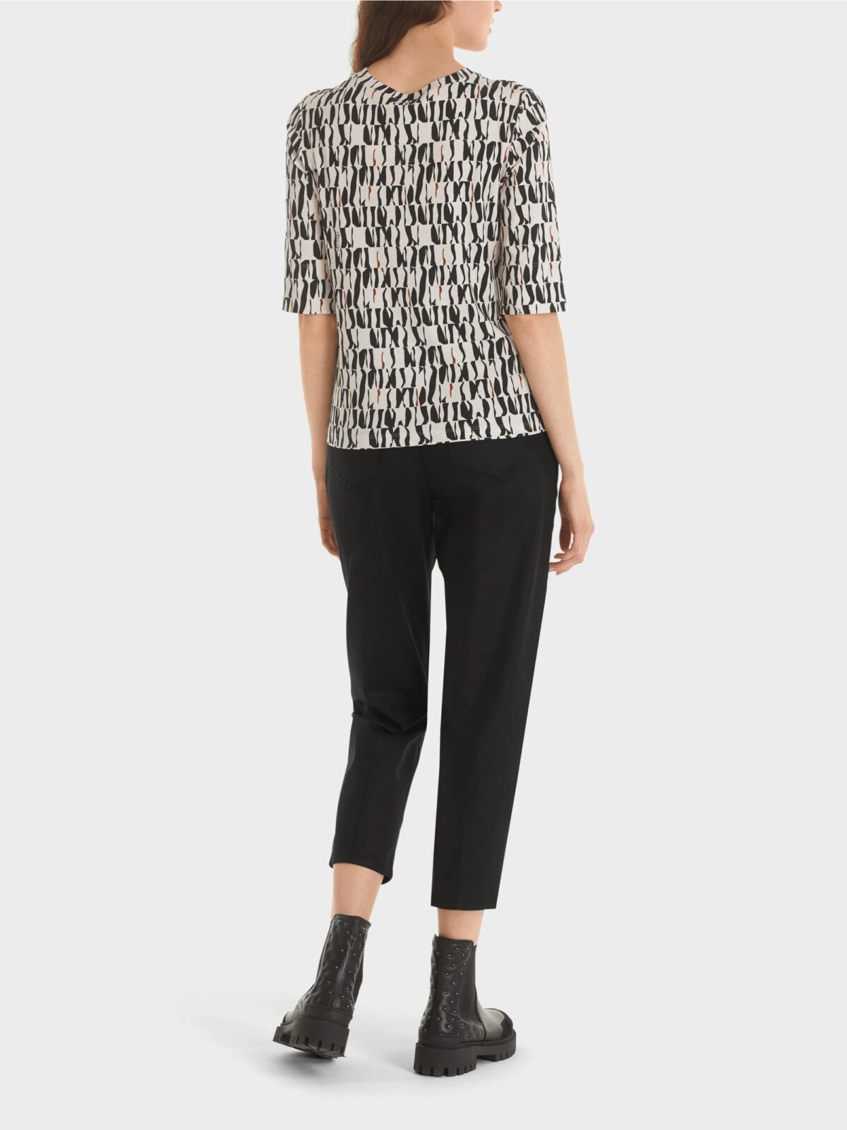 Marc Cain Collections ribbet bomulds T shirt med print 1