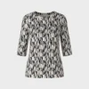 Marc Cain Collections ribbet bomulds T shirt med print 4