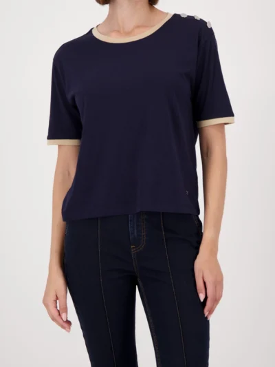 Monari t shirt med knapdetalje Navy beige 1