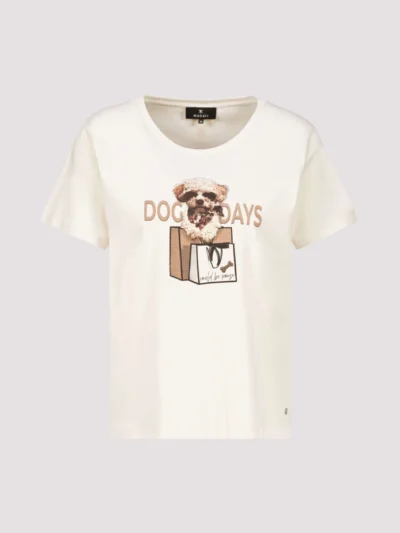Monari t-shirt med hundeprint - antik hvid