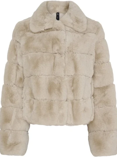 Notyz kort faux fur jakke - beige